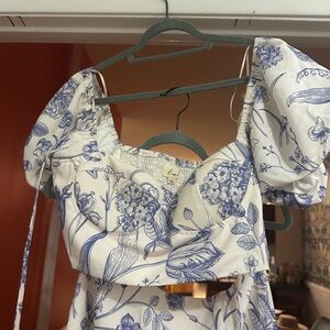 Lulu's Blue and White Floral Blouse